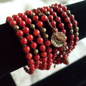 Nakamol Red and gold beaded wrap bracelet